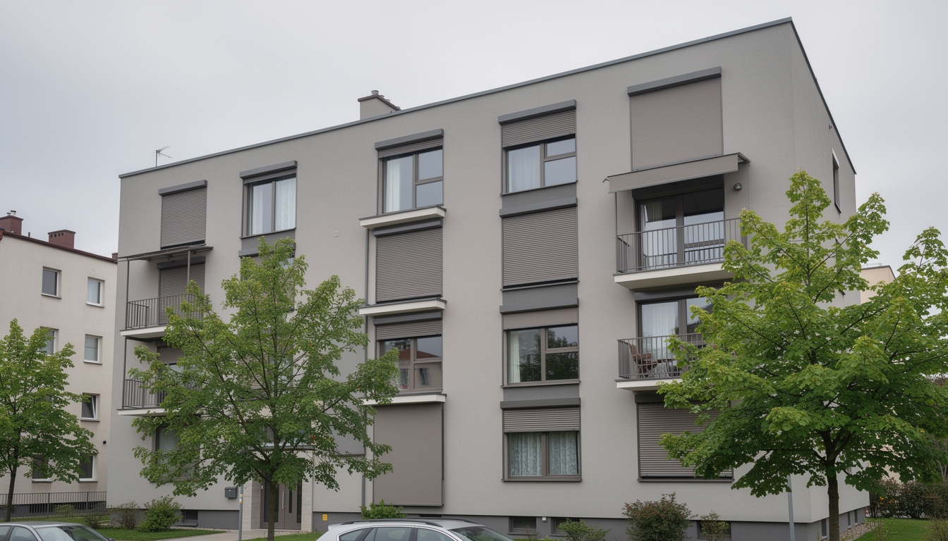 Żaluzje fasadowe na budynku wielorodzinnym