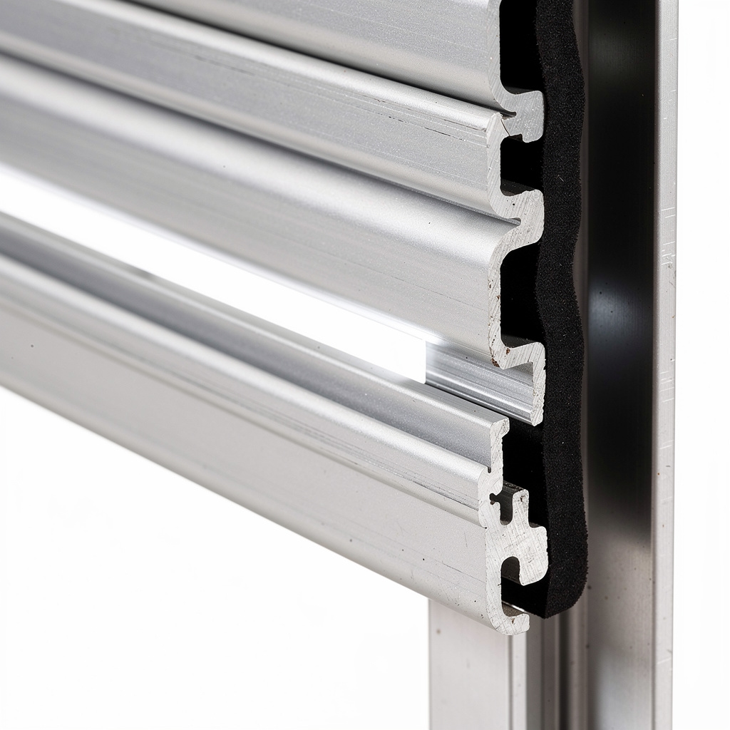 Detal profilu aluminiowego rolety zewnętrznej z prowadnicą boczną